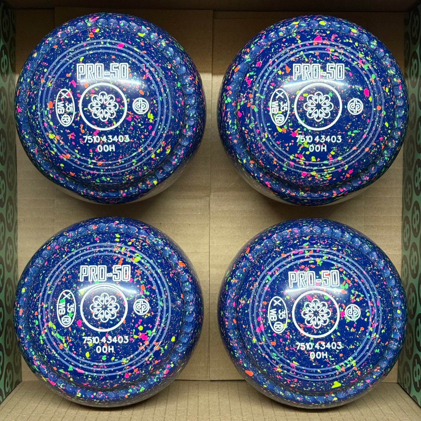 Drakes Pride PRO-50 - Size 00H - Mid Blue Fluorescent Harlequin (White Rings) - WB35 Stamp
