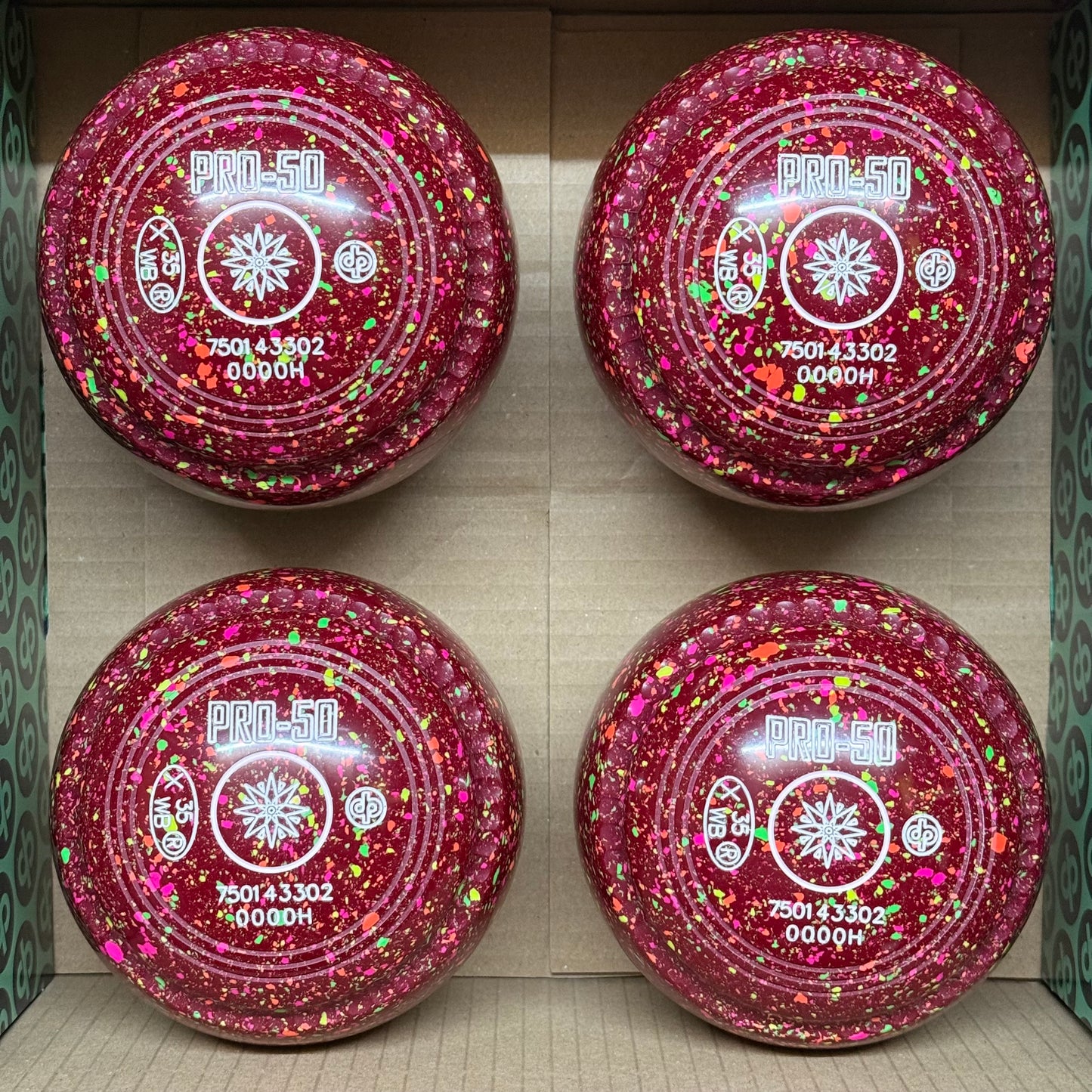 Drakes Pride PRO-50 - Size 0000H - Maroon Fluorescent Harlequin (White Rings) - WB35 Stamp