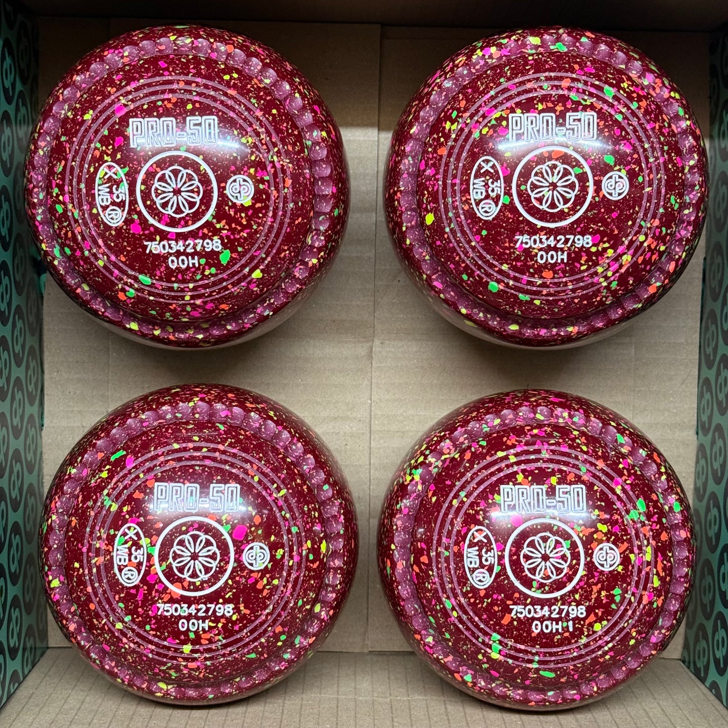 Drakes Pride PRO-50 - Size 00H - Maroon Fluorescent Harlequin (White Rings) - WB35 Stamp