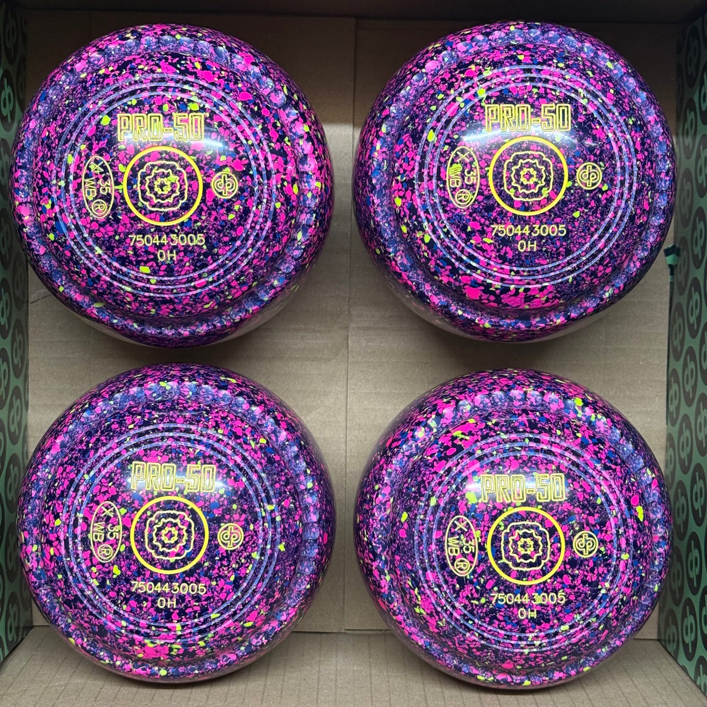 Drakes Pride PRO-50 - Size 0H - Dark Blue/Blue Fluorescent Harlequin (Yellow Rings) - WB35 Stamp