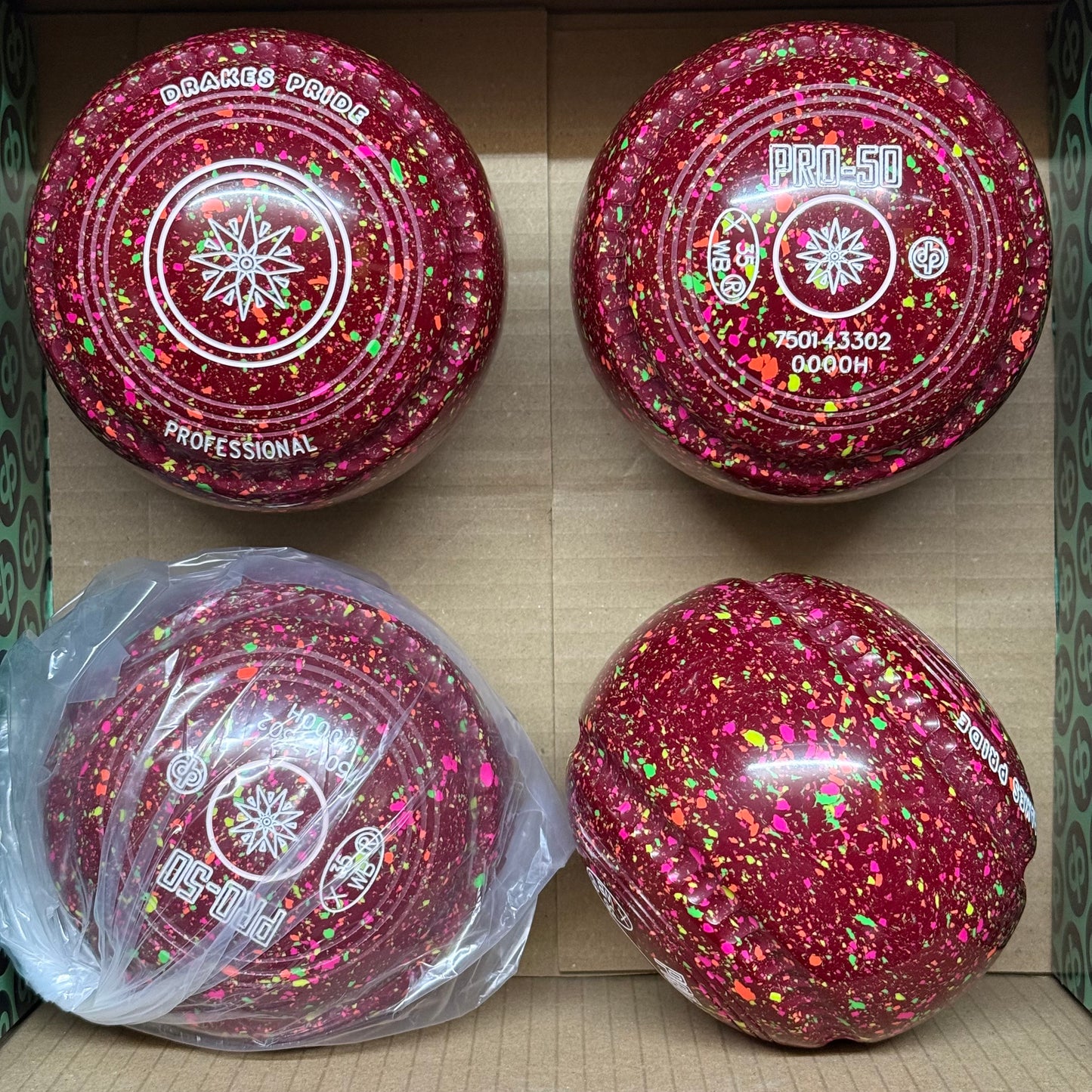 Drakes Pride PRO-50 - Size 0000H - Maroon Fluorescent Harlequin (White Rings) - WB35 Stamp